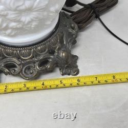 Vintage Gone With The Wind Phoenix Wild Rose White Milk Glass 3-Way Lamp