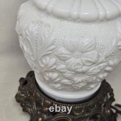 Vintage Gone With The Wind Phoenix Wild Rose White Milk Glass 3-Way Lamp