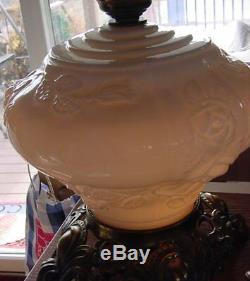 Vintage Gone With The Wind Style Electric Lamp White Milk Glass Floral Design