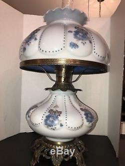 Vintage Gone With The Wind Table Lamp Brass Footed Base White Milk Glass