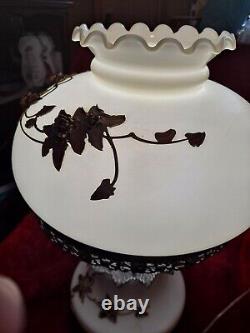 Vintage Gone with the Wind Parlor Lamp Metal Flowers White Milk Glass shade