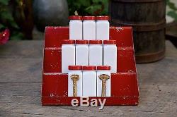 Vintage Griffith's White Milk Glass 10 Spice Jars withRare 3 Tiered Red Metal Rack