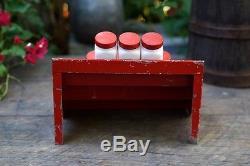 Vintage Griffith's White Milk Glass 10 Spice Jars withRare 3 Tiered Red Metal Rack