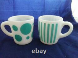 Vintage HAZEL ATLAS Candy Stripe & Polka Dot Turquoise Mug White Milk Glass EUC