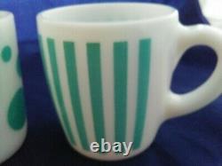 Vintage HAZEL ATLAS Candy Stripe & Polka Dot Turquoise Mug White Milk Glass EUC