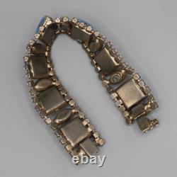 Vintage HOBE Blue Opal Glass & White Milk Glass Bracelet & Earring Set AB Signed