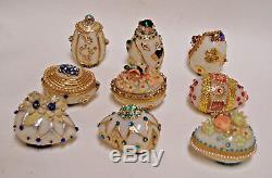 Vintage Hand Decorated Jeweled White Milk Glass Easter Eggs