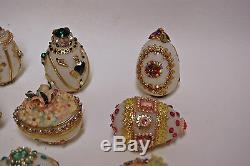 Vintage Hand Decorated Jeweled White Milk Glass Easter Eggs