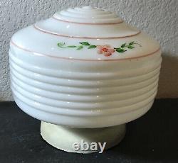 Vintage Hand Painted Milk Glass Light Cover With Light Fixture, Pink Flowers