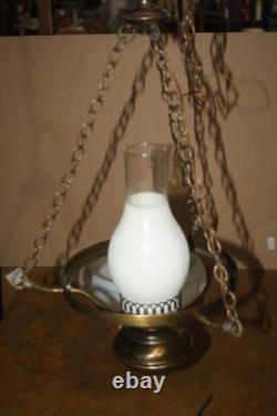 Vintage Hanging Hurricane Ceiling Fixture with Hobnail White Milk Glass Shade