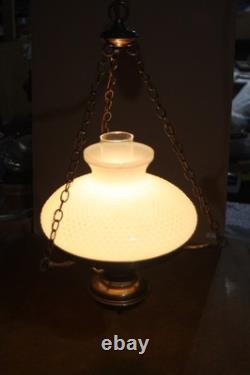 Vintage Hanging Hurricane Ceiling Fixture with Hobnail White Milk Glass Shade