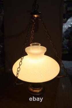Vintage Hanging Hurricane Ceiling Fixture with Hobnail White Milk Glass Shade