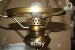Vintage Hanging Hurricane Ceiling Fixture with Hobnail White Milk Glass Shade