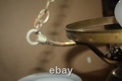 Vintage Hanging Hurricane Ceiling Fixture with Hobnail White Milk Glass Shade