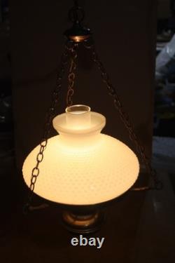 Vintage Hanging Hurricane Ceiling Fixture with Hobnail White Milk Glass Shade