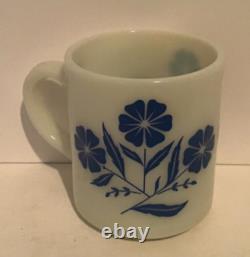 Vintage Hazel Atlas Milk Glass Blue Flower Cornflower Mug/Coffee Cup