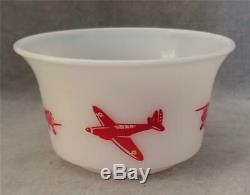 Vintage Hazel Atlas Milk Glass Children's Bowl Red Airplane Graphics 5