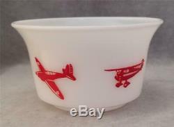 Vintage Hazel Atlas Milk Glass Children's Bowl Red Airplane Graphics 5