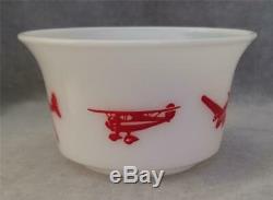 Vintage Hazel Atlas Milk Glass Children's Bowl Red Airplane Graphics 5