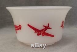 Vintage Hazel Atlas Milk Glass Children's Bowl Red Airplane Graphics 5