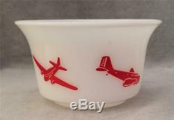 Vintage Hazel Atlas Milk Glass Children's Bowl Red Airplane Graphics 5