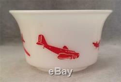 Vintage Hazel Atlas Milk Glass Children's Bowl Red Airplane Graphics 5