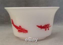 Vintage Hazel Atlas Milk Glass Children's Bowl Red Airplane Graphics 5