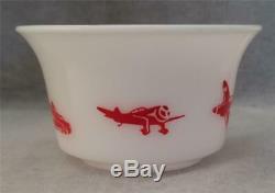 Vintage Hazel Atlas Milk Glass Children's Bowl Red Airplane Graphics 5