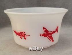 Vintage Hazel Atlas Milk Glass Children's Bowl Red Airplane Graphics 5