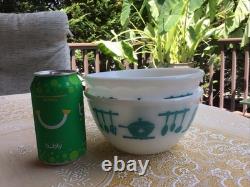 Vintage Hazel Atlas Milk Glass Kitchen Aid Mixing Bowls SET of 3 Turquoise White