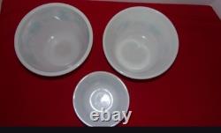 Vintage Hazel Atlas Milk Glass Kitchen Aid Mixing Bowls SET of 3 Turquoise White