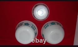 Vintage Hazel Atlas Milk Glass Kitchen Aid Mixing Bowls SET of 3 Turquoise White