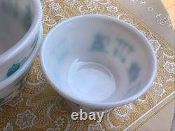 Vintage Hazel Atlas Milk Glass Kitchen Aid Mixing Bowls SET of 3 Turquoise White