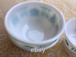 Vintage Hazel Atlas Milk Glass Kitchen Aid Mixing Bowls SET of 3 Turquoise White