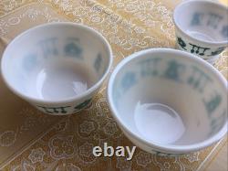 Vintage Hazel Atlas Milk Glass Kitchen Aid Mixing Bowls SET of 3 Turquoise White