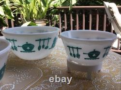 Vintage Hazel Atlas Milk Glass Kitchen Aid Mixing Bowls SET of 3 Turquoise White