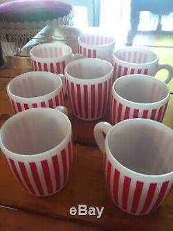 Vintage Hazel Atlas Platonite Milk Glass Red Striped Coffee Mug Cup A 21