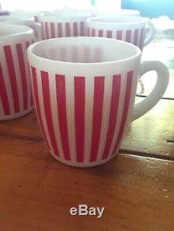 Vintage Hazel Atlas Platonite Milk Glass Red Striped Coffee Mug Cup A 21