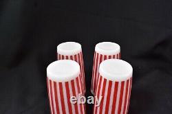 Vintage Hazel Atlas Red Candy Stripe White Milk Glass Tumblers Set of 8