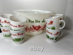 Vintage Hazel Atlas Tom Jerry Glass Holiday Punch Bowl Set 10 Mugs Egg Nog
