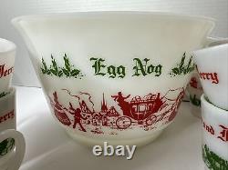 Vintage Hazel Atlas Tom Jerry Glass Holiday Punch Bowl Set 10 Mugs Egg Nog