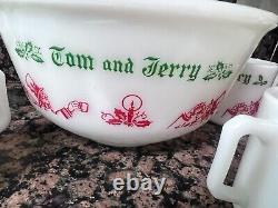 Vintage Hazel Atlas Tom and Jerry set, bowl with 7 cups New Old Stock