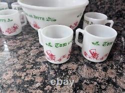 Vintage Hazel Atlas Tom and Jerry set, bowl with 7 cups New Old Stock