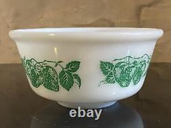 Vintage Hazel Atlas White Milk Glass Green Strawberry 7 Inch Mixing Bowl RARE