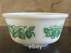 Vintage Hazel Atlas White Milk Glass Green Strawberry 7 Inch Mixing Bowl RARE