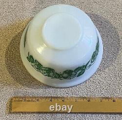 Vintage Hazel Atlas White Milk Glass Green Strawberry 7 Inch Mixing Bowl RARE