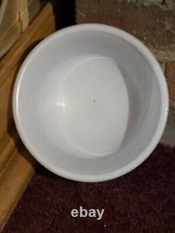 Vintage Hazel Atlas White Milk Glass Green Strawberry 7 Inch Mixing Bowl RARE