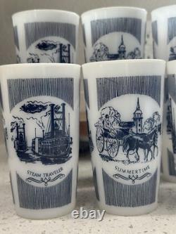 Vintage Hazel Atlas White Milk Glass Summertime Steam Traveler Cups Set Of 12