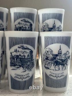 Vintage Hazel Atlas White Milk Glass Summertime Steam Traveler Cups Set Of 12