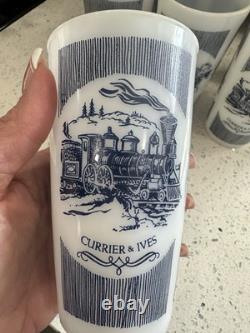 Vintage Hazel Atlas White Milk Glass Summertime Steam Traveler Cups Set Of 12
